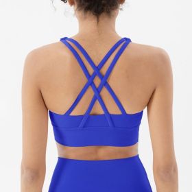 Nylon Top Women Bra Sexy Top Woman Breathable Underwear Women Fitness Yoga Sports Bra For Women Gym 22 Colors (Color: Electric Blue, size: S)