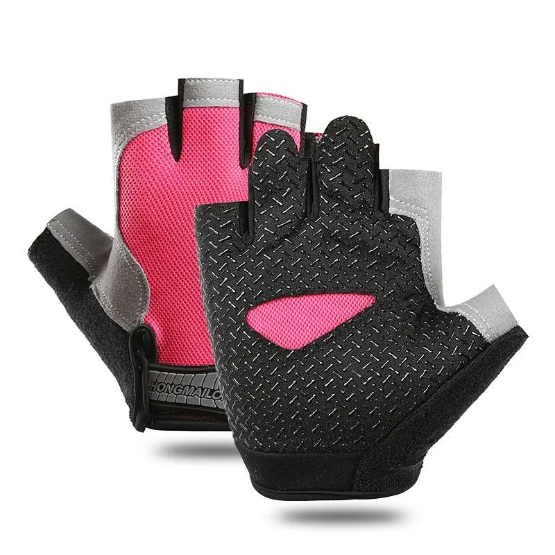 Breathable Fitness Gloves Gym Weightlifting Thin Non-slip Half Finger Cycling Gloves Equipment Yoga Bodybuilding Training Sports Pink Color (size: M)
